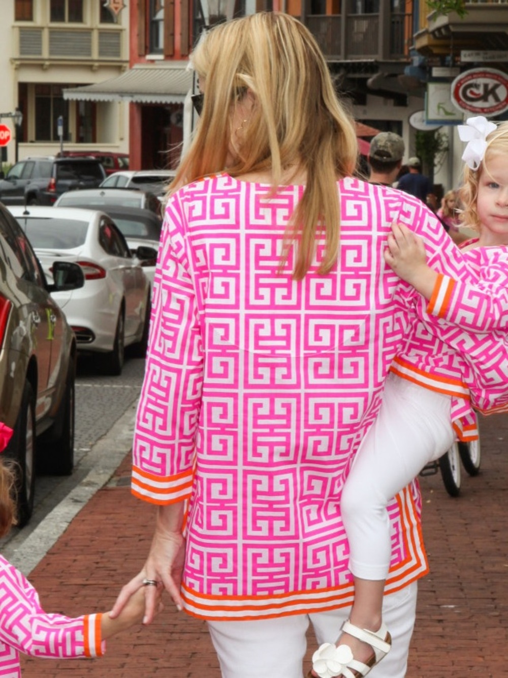 Gretchen Scott Designs Pink White Geometric Tunic with Orange Trim